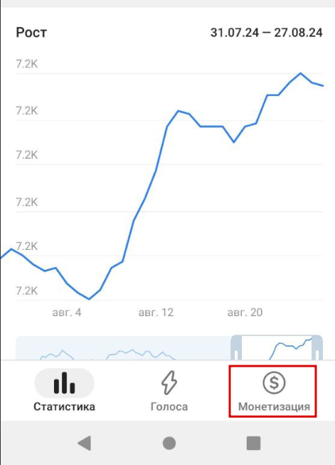 Внизу справа нажать "Монетизация"