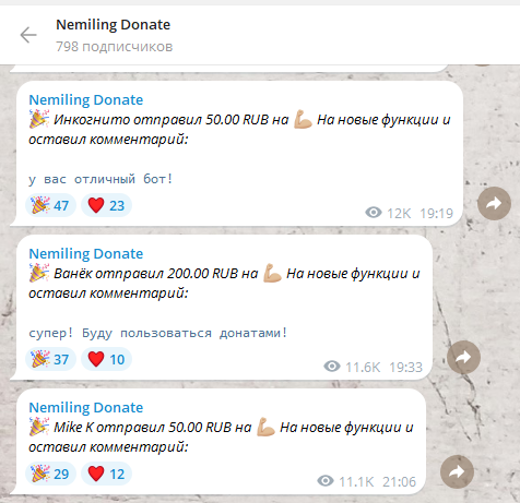 Nemiling: инструменты сбора донатов.